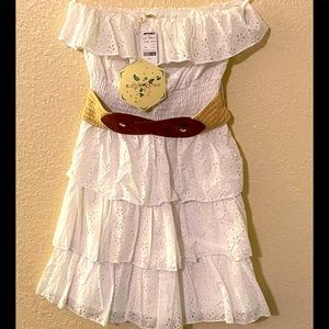 Strapless white tiered dress